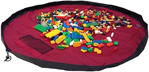 Adina Large 60" Children Play Mat and a Toy Storage Bag Kid's Activity Mat That Folds to a Portable Toy Organizer (Bordeaux)