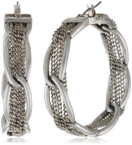 Kenneth Cole New York "Urban Noir" Silver-Tone Link Hoop Earrings