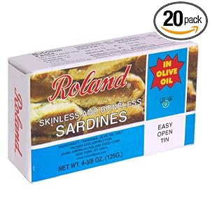 Roland Skinless, Boneless Sardines In Olive Oil, 4-3 8 oz. Cans (Pack of 20) by 