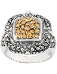 Sterling Silver Marcasite Champagne Crystal Cushion Ring