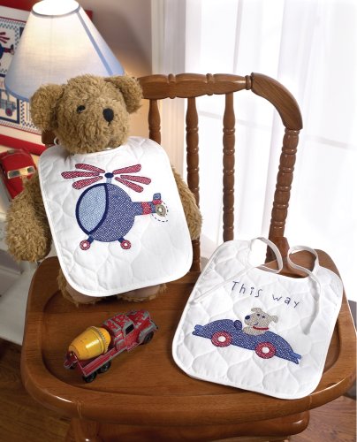 Bucilla 43909 Baby Stamped Cross-Stitch Pair-of-Bibs Kit, Moving On