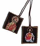 Scapular - Embroidered Cloth - Our Lady of Mt. Carmel - Sacred Heart Of Jesus - Brown
