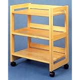 All Natural Wood 3 Shelf Storage Kitchen Utility Serving Cart on Casters