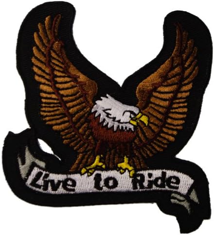 Live to Ride Eagle Wings Brown Biker Iron on Embroidered Patch D41