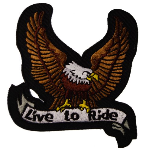 Live to Ride Eagle Wings Brown Biker Iron on Embroidered Patch D41