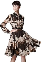 Petite General Print Vintage Chiffon/Polyester Bandage Dress/Party Dress/Tunic/Mini Dress 