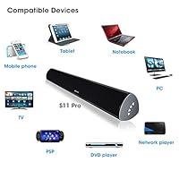 Sound Bar 100W 40-Inch 6 Speakers Wireless Bluetooth and Wired Soundbar(3D Surround Sound System,105db Loud Audio Output, Remote Control, Wall Mountable, Great for TVs) by MEGACRA
