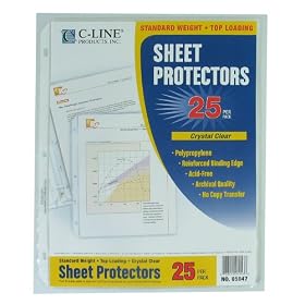 C-Line Top Loading Sheet Protectors, Standard Weight Polypropylene, for 8.5 x 11 Inch Sheets, 25-Pack, 05047