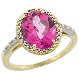 10k Gold ( 10x8 mm ) Halo Engagement Pink Topaz Ring w/ 0.027 Carat Brilliant Cut Diamonds & 3.10 Carats Oval Cut Stone, 1/2 in. (12mm) wide, size 7.5