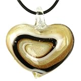 Glass Murano Heart Necklace Pendant Brown Bronze Black Swirl Glitter Heart Pendant Necklace by Bucasi
