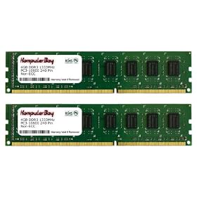 Komputerbay 8GB (2 X 4GB) DDR3 DIMM (240 pin) 1333Mhz PC3 10600 / PC3 10666 9-9-9-25 1.5v 8 GB KIT