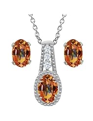 2.13 Ct Oval Ecstasy Mystic Topaz 925 Sterling Silver Pendant Earrings Set