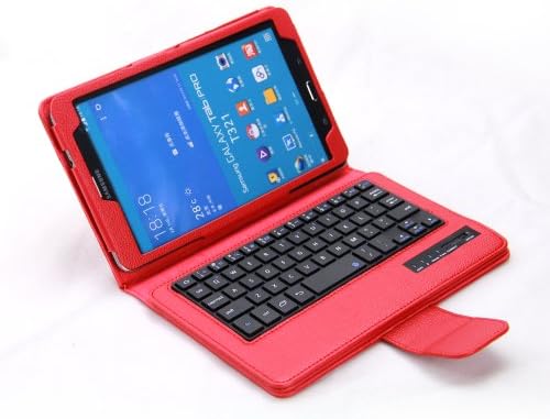 TPCROMEER Samsung Galaxy Tab Pro 8.4" 8.4 Inch T320 T321 T325 Tablet Stand Folding Portfolio PU Leather Case Cover with Removable Wireless Bluetooth Keyboard - Color Red