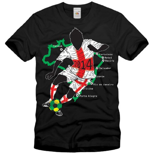 style3 WM Brasilien England Herren T-Shirt in verschiedenen Farben S-3XL, Größe:XL;Farbe:Schwarz