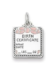 Sterling Silver Pink Birth Certificate Charm. Metal Wt- 1.1g