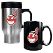 Cleveland Indians MLB Stainless Steel Travel Mug & Black Ceramic Mug Set - Primary Logo