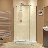 DreamLine Prism 34 1/8" by 34 1/8" Frameless Pivot Shower Enclosure, Brushed Nickel Finish, SHEN-2134340-04