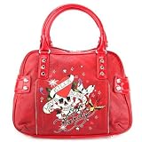 Ed Hardy Alexandria Love Kills Slowly Satchel Bag - Red