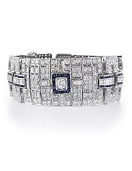 Diamond and Blue Sapphire 18k White Gold Antique Style Bracelet