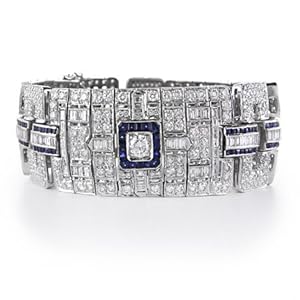 Diamond and Blue Sapphire 18k White Gold Antique Style Bracelet
