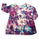SILVER PONY - Silver Pony - Infant Girls Long Sleeve Tie Dye Dress, Raspberry, Blue, Pink