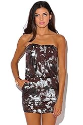 Sexy Strapless Metallic Fitted Banding Stretchy Mini Dress 