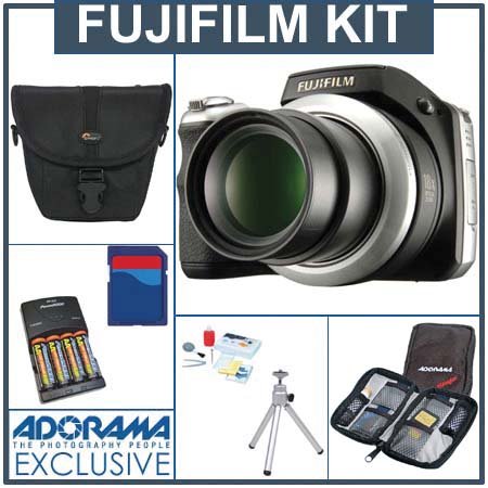 Fujifilm FinePix S8100FD Digital Camera Kit, Silver with 4 GB SD Memory Card, Lowepro Holster-style Bag, Table Top Tripod, 4 AA (NiMH) 2900 mAH Rechargeable Batteries, with 4-Hour AA & AAA Quick Charger, 110/220 volt,Digital Memory Wallet(4), Professional Lens Cleaning Kit