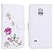 Wendy's Stores(TM) White Luxury 3D Fashion Handmade Bling Crystal Rhinestone PU Flip Wallet Leather Case Cover for Smart Mobile Phones (Samsung Galaxy note 4, Rose Flowers)