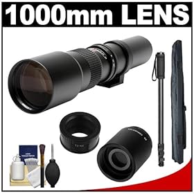 Rokinon 500mm f/8 Telephoto Lens (T Mount) with 2x Teleconverter (=1000mm) + Monopod + Accessory Kit for Samsung NX20, NX200, NX210 & NX1000 Digital Cameras