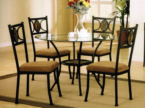 5pc Round Metal Dining Table  &  Chairs Set in Dark Bronze Finish