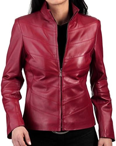 SkinOutfit Womens Stylish Slimfit Lambskin Motorcycle Biker Leather Jacket WJ 15 Dark Red XXXL