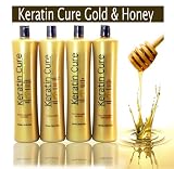 Brazilian Keratin Straightening Treatment -Kc Keratin Cure GOLD & HONEY MAX- Full Kit 4 Liters : 34.81 Oz GOLD& HONEY Keratin + 34.81 Oz Cleanser +34.81 Oz Shampoo +34.81 Oz Kc Conditioner 34.81oz