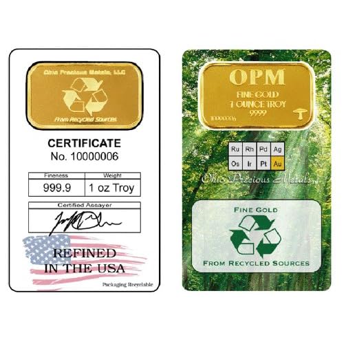 (1 oz) .999 Fine Gold Bar - (Certified) From Recycled Sources (1 oz) .999 Fine Gold Bar - (Certified) From Recycled Sources