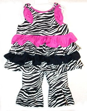 Hot Pink Zebra Lots of Ruffles Capri Set