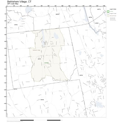 ZIP Code Wall Map of Bethlehem Village, CT ZIP Code Map Laminated