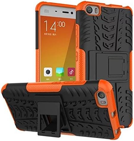Tip-top® Armor Heavy Duty Case Cover for Xiaomi Mi5 Silicone Protective Skin Hybrid Colors Combo Cases 2in1 Dual Defender Snap-on Back Case &amp; Kickstand with Stand Shockproof (Orange)