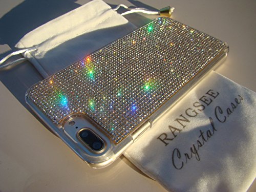 iPhone 7 Plus Case Clear Diamond Rhinestone Crystals on Transparent Clear iPhone 7 Plus Case. " Gold Edition " for Jet Black, Genuine Rangsee Crystal Cases
