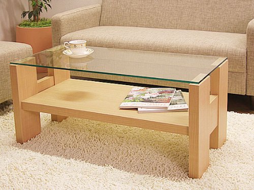 【送料無料・国産品】シンプルでオシャレなガラステーブル「ステージ」（ナチュラル色）