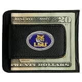 LSU Tigers Black Leather Card Holder & Money Clip