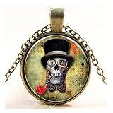 Darkey Wang Men And Women Fashion Jewelry Gentleman Skull Time Gemstone Pendant Necklace(Gold)
