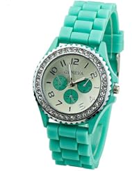 Womens Crystals Rubber Silicone Gel Jelly Watch Mint Green