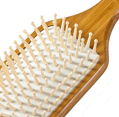 Natural Bamboo Paddle Cushion Massage Hair Brush, Ball-Tipped Wooden Bristles