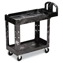 Rubbermaid Commercial Structural Resin Service Cart with Lipped Shelves, 2 Shelves, Black, 500 lbs Capacity, 33-1/3" Height, 45-1/4" Length X 25-7/8" Width