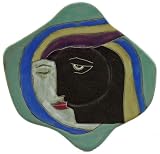 13 MARA Collectible Stoneware ODD SHAPED DINNER PLATE Abstract Faces GREEN Design