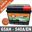 Autobatterie 65Ah 540A +30% mehr Startkraft ersetzt 60Ah / 62ah Starterbatterie