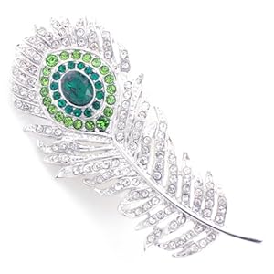 Emerald & Crystal Peacock Feather Brooch