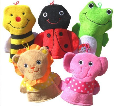 Set of 5 ~ Washcloth Hand Puppet Terrycloth Washmitt by BATH PUPPET