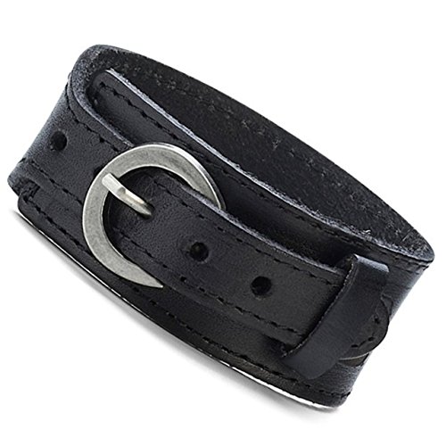 Unique Wrist Belt Style Black Leather Cuff Bracelet for Men