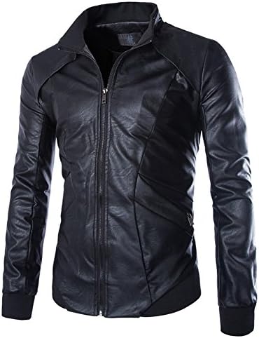 Men's Motorcycle Rider Bomber Jacket Slim Fit Leather Coat Plus Size (L(Asia Tag XXL), Black)