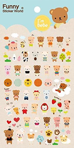 Kawaii Bebe Bear Epoxy Stickers, 2 Sheets, #37799